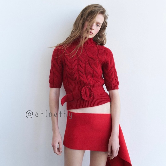 Zara BELTED CABLE KNIT SWEATER - Picture 2 of 8